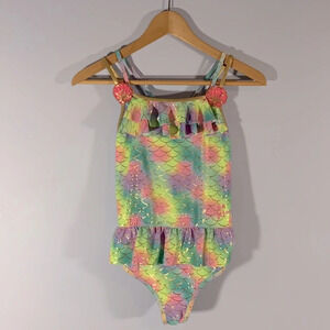 Betsy johnson size xl 14 rainbow mermaid skirt one piece swimsuit pink seashell